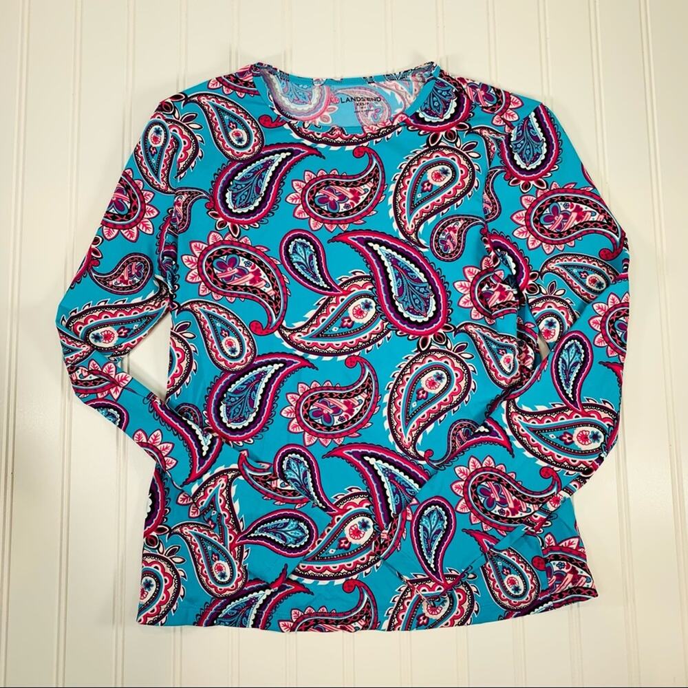 Lands' End Crew Neck Swim Shirt Sz XXS Paisley NWT